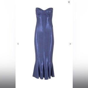 Norma Kamali Corset Flared Midi Dress – Military Blue – Size S